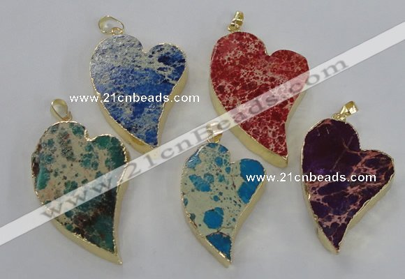 NGP2602 25*35mm - 35*45mm heart sea sediment jasper pendants