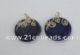 NGP2622 40mm flat round lapis lazuli gemstone pendants wholesale