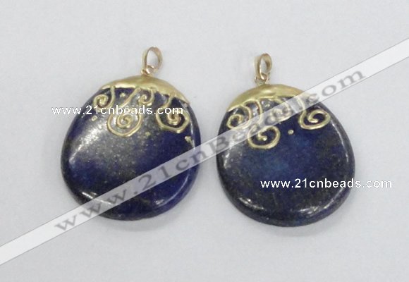 NGP2623 40*50mm oval lapis lazuli gemstone pendants wholesale