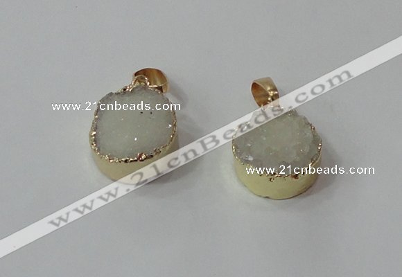 NGP2665 14mm - 15mm coin druzy quartz gemstone pendants