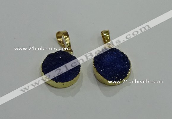 NGP2672 14mm - 15mm coin druzy quartz gemstone pendants