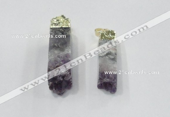 NGP2841 12*40mm - 14*50mm sticks druzy amethyst gemstone pendants