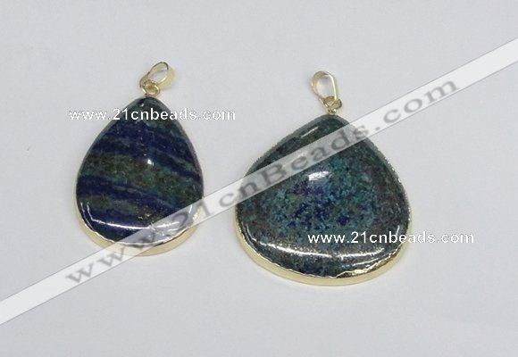 NGP2928 30*40mm - 35*40mm flat teardrop chrysocolla pendants