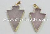 NGP3038 20*35mm – 25*40mm arrowhead rose quartz pendants