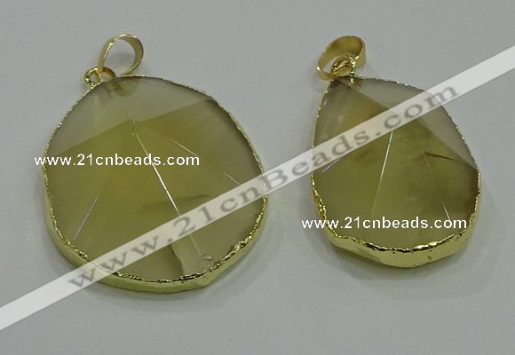 NGP3063 25*35mm – 35*45mm freeform lemon quartz pendants