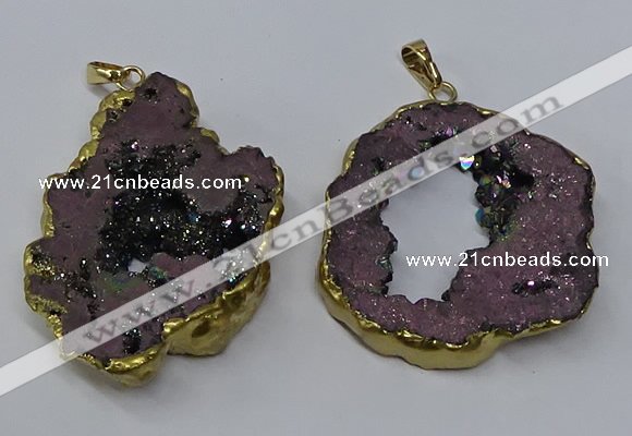 NGP3146 25*35mm - 40*50mm freeform plated druzy agate pendants