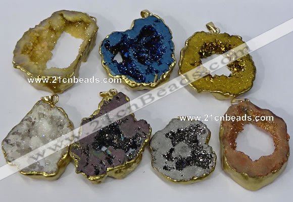NGP3147 25*35mm - 40*50mm freeform plated druzy agate pendants