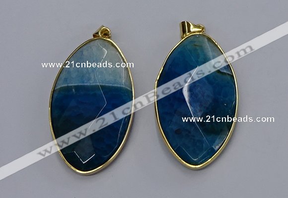 NGP3288 33*55mm faceted marquise agate gemstone pendants wholesale