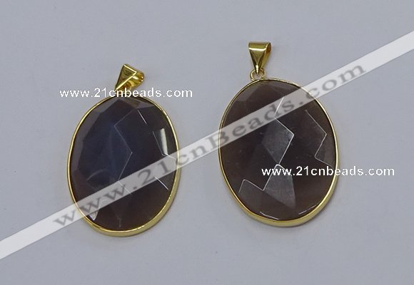 NGP3295 33*45mm faceted oval agate gemstone pendants wholesale