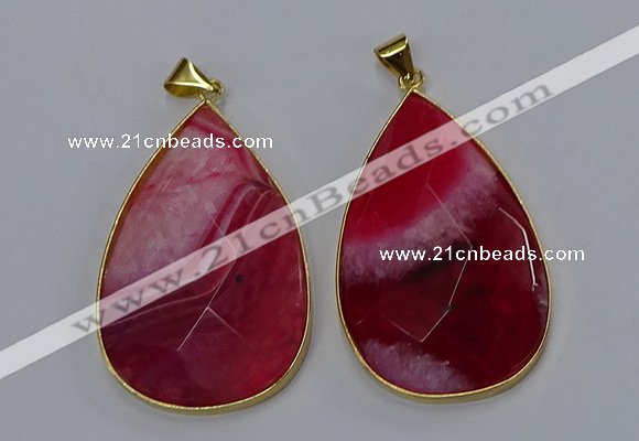 NGP3296 37*57mm faceted flat teardrop agate gemstone pendants