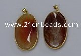 NGP3298 34*57mm faceted oval agate gemstone pendants wholesale