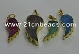 NGP3436 15*25mm - 18*35mm wing-shaped druzy agate gemstone pendants