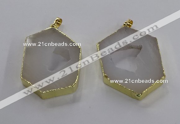 NGP3493 25*40mm - 30*45mm hexagon druzy agate pendants