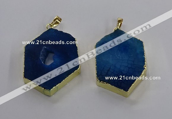 NGP3497 25*40mm - 30*45mm hexagon druzy agate pendants