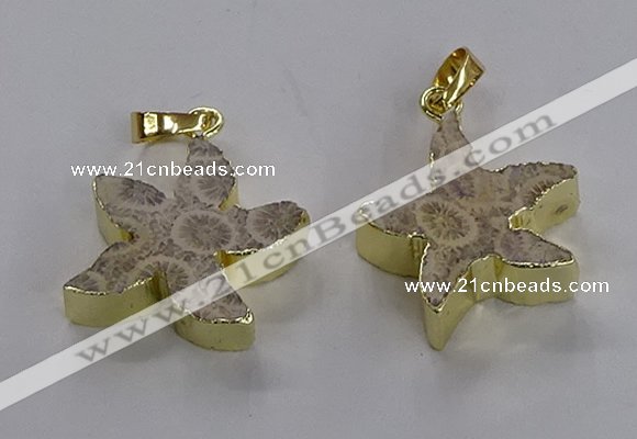 NGP3509 24*25mm starfish fossil coral pendants wholesale