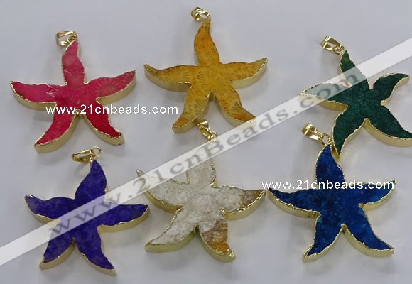 NGP3528 48*50mm starfish fossil coral pendants wholesale