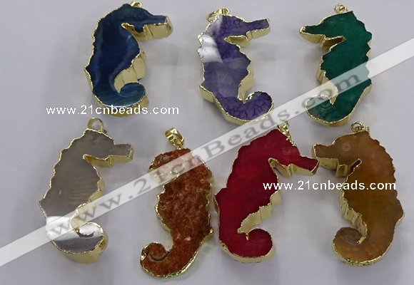 NGP3538 22*58mm - 25*55mm seahorse agate gemstone pendants