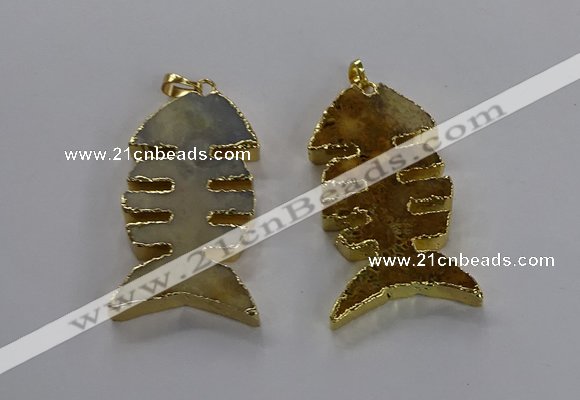 NGP3563 25*50mm - 28*55mm fishbone agate gemstone pendants