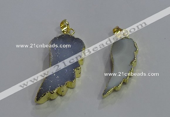 NGP3603 15*30mm - 18*40mm wing-shaped druzy agate pendants