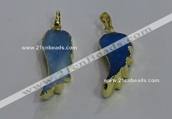 NGP3607 15*30mm - 18*40mm wing-shaped druzy agate pendants