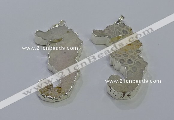 NGP3662 22*58mm - 25*55mm seahorse fossil coral pendants