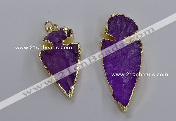 NGP3814 25*45mm - 30*60mm arrowhead dyed white crystal pendants