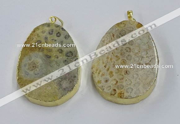 NGP3918 40*55mm freeform fossil coral pendants wholesale