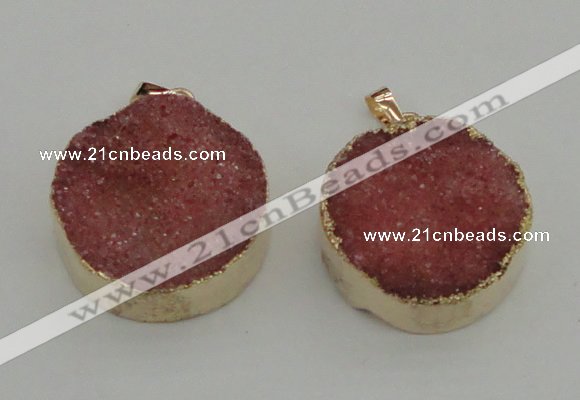 NGP4058 28mm – 30mm flat round druzy quartz pendants wholesale