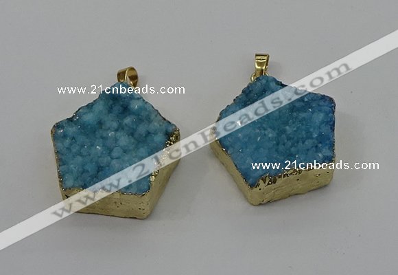 NGP4115 28*28mm - 30*30mm pentagon druzy quartz pendants wholesale