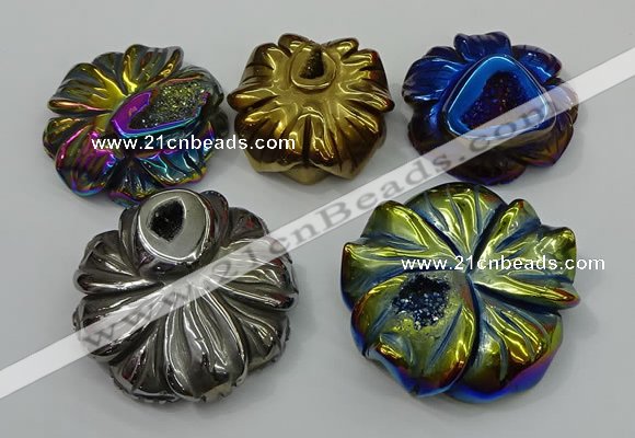 NGP4151 40*45mm - 50*55mm flower plated druzy agate pendants