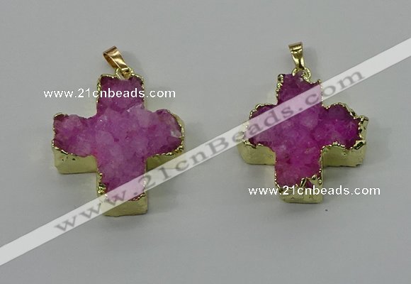 NGP4165 30*32mm cross druzy quartz pendants wholesale