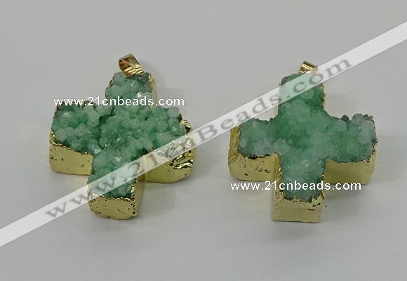 NGP4167 30*32mm cross druzy quartz pendants wholesale