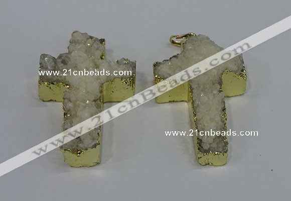 NGP4172 30*48mm - 32*50mm cross druzy quartz pendants wholesale