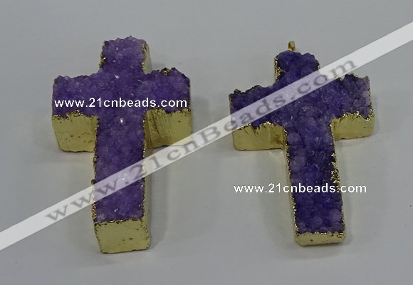 NGP4174 30*48mm - 32*50mm cross druzy quartz pendants wholesale