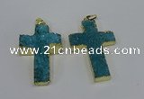 NGP4176 30*48mm - 32*50mm cross druzy quartz pendants wholesale