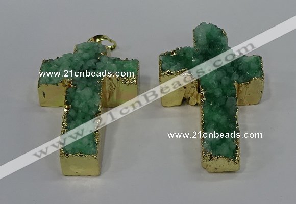 NGP4177 30*48mm - 32*50mm cross druzy quartz pendants wholesale