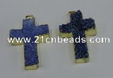 NGP4178 30*48mm - 32*50mm cross druzy quartz pendants wholesale