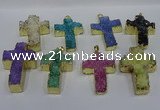 NGP4180 30*48mm - 32*50mm cross druzy quartz pendants wholesale