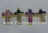 NGP4182 30*48mm - 32*50mm cross druzy quartz pendants wholesale