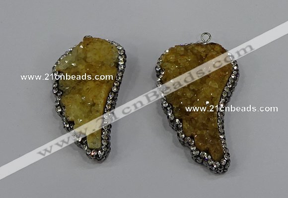 NGP4314 20*40mm - 25*50mm wing-shaped druzy quartz pendants