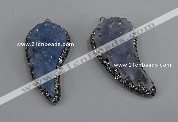 NGP4319 20*40mm - 25*50mm wing-shaped druzy quartz pendants