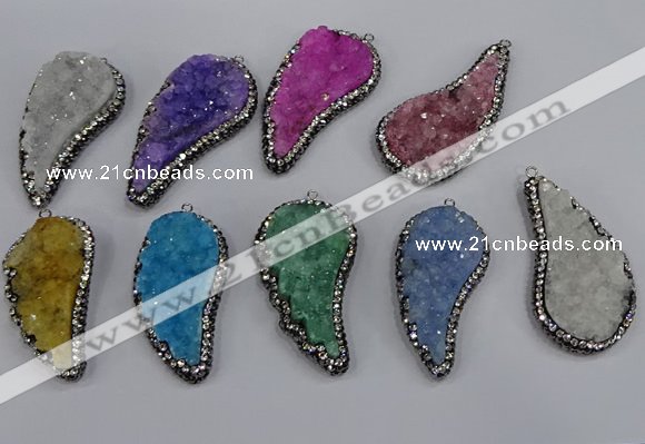 NGP4321 20*40mm - 25*50mm wing-shaped druzy quartz pendants