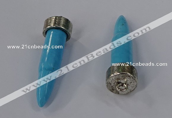 NGP4540 15*52mm bullet-shaped white howlite turquoise pendants