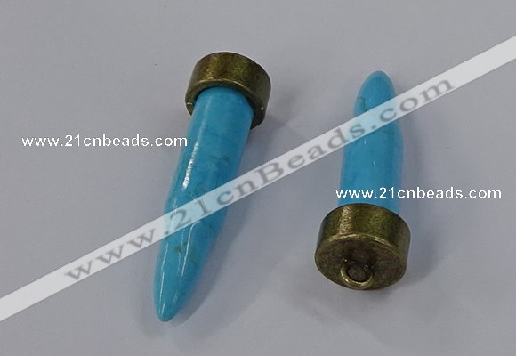 NGP4541 15*52mm bullet-shaped white howlite turquoise pendants