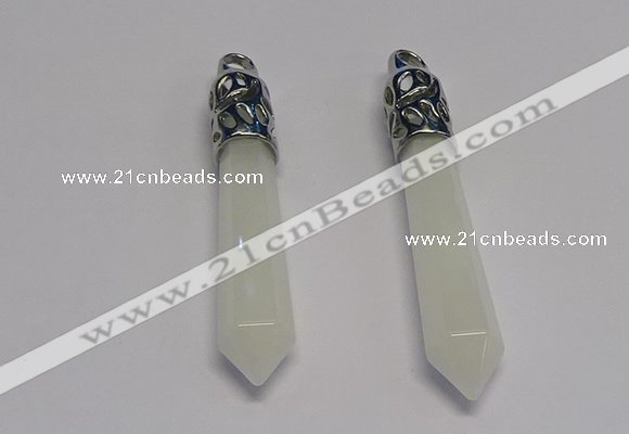 NGP5414 10*65mm sticks white jade gemstone pendants wholesale