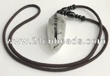 NGP5582 Black rutilated quartz teardrop pendant with nylon cord necklace