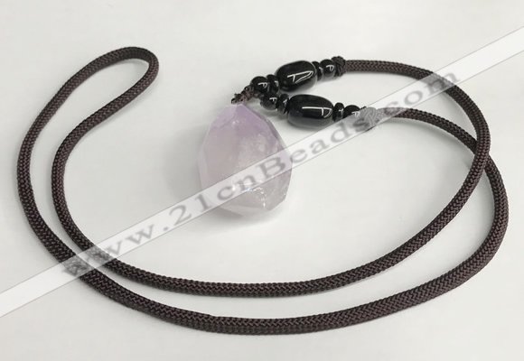 NGP5587 Lavender amethyst nugget pendant with nylon cord necklace