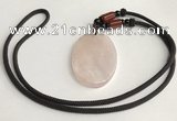 NGP5593 Rose quartz oval pendant with nylon cord necklace