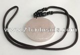 NGP5598 Rose quartz oval pendant with nylon cord necklace