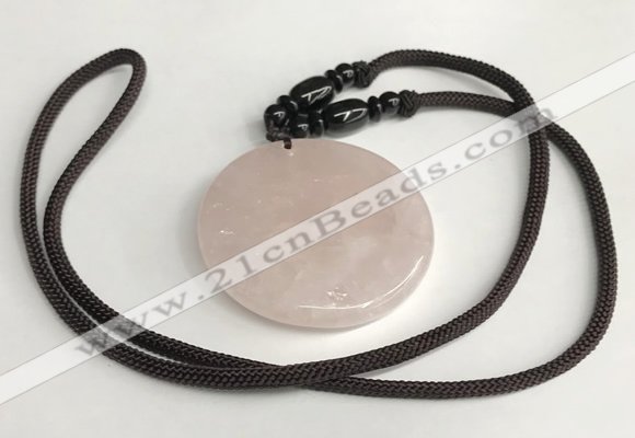 NGP5598 Rose quartz oval pendant with nylon cord necklace